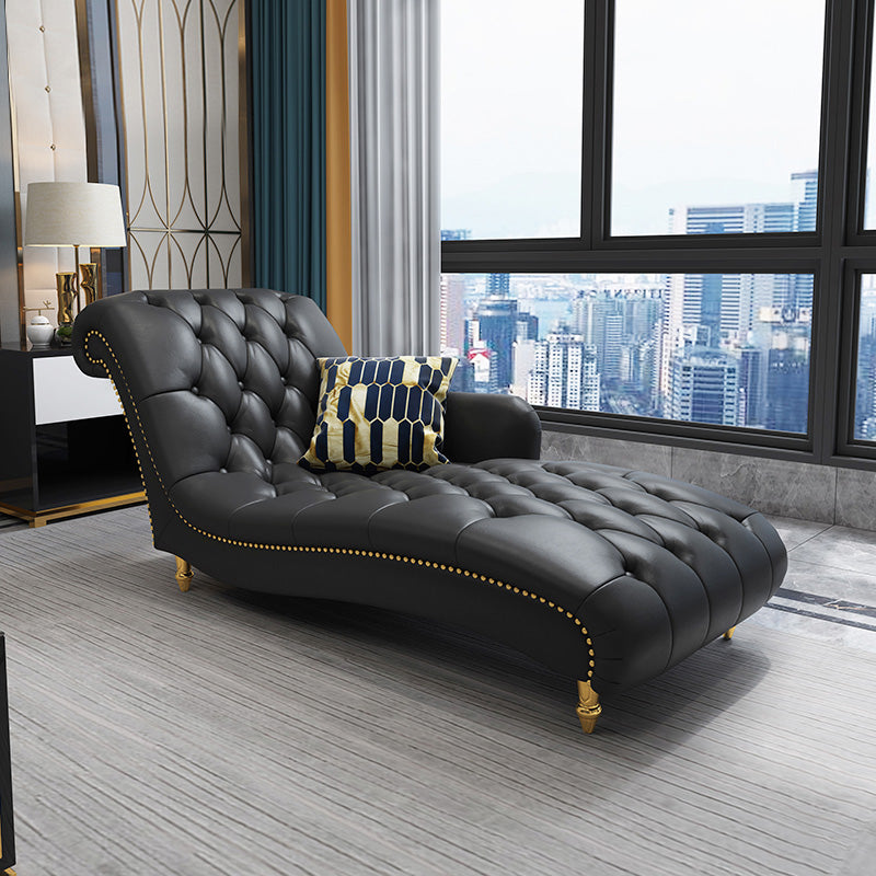 Glam Genuine Leather Chaise Lounge Living Room Chaise with One Armed Clearhalo 'Chairs & Seating' 'Chaise Lounge' 'chaise_lounge' 'furn' 'furn_chaise_lounge' 'Furniture' 'Living Room Furniture' 7108426