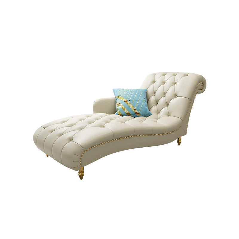 Glam Genuine Leather Chaise Lounge Living Room Chaise with One Armed White Right-Arm Chaise Clearhalo 'Chairs & Seating' 'Chaise Lounge' 'chaise_lounge' 'furn' 'furn_chaise_lounge' 'Furniture' 'Living Room Furniture' 7108427
