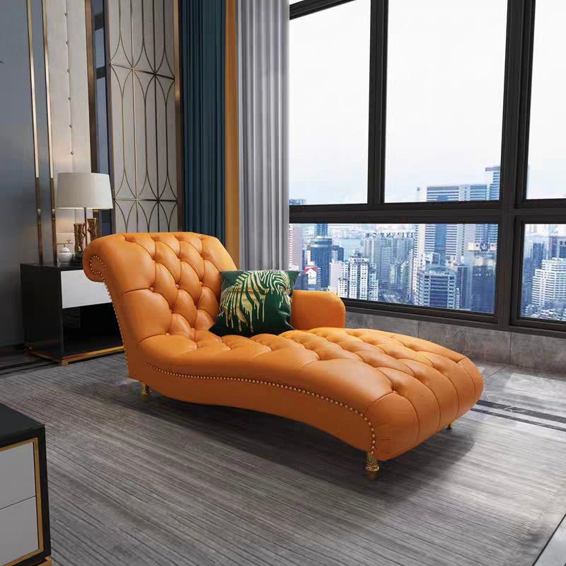 Glam Genuine Leather Chaise Lounge Living Room Chaise with One Armed Orange Left-Arm Chaise Clearhalo 'Chairs & Seating' 'Chaise Lounge' 'chaise_lounge' 'furn' 'furn_chaise_lounge' 'Furniture' 'Living Room Furniture' 7108429