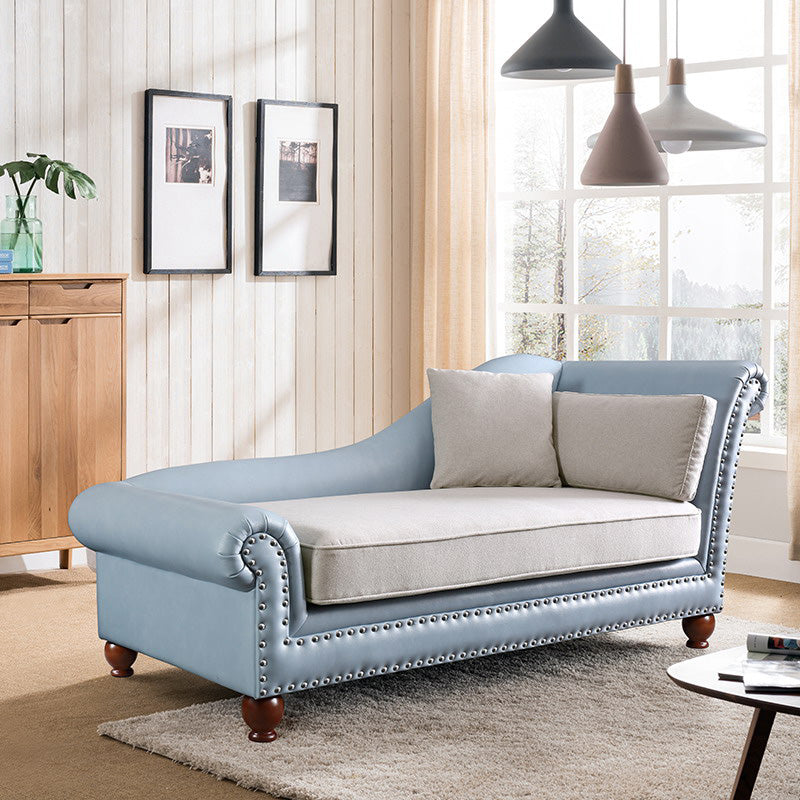Traditional Chaise Lounge Faux Leather Chaise Lounge with Arm Blue Clearhalo 'Chairs & Seating' 'Chaise Lounge' 'chaise_lounge' 'furn' 'furn_chaise_lounge' 'Furniture' 'Living Room Furniture' 7108436