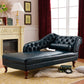 Traditional Chaise Lounge Genuine Leather Floor Chair with Recessed Arms