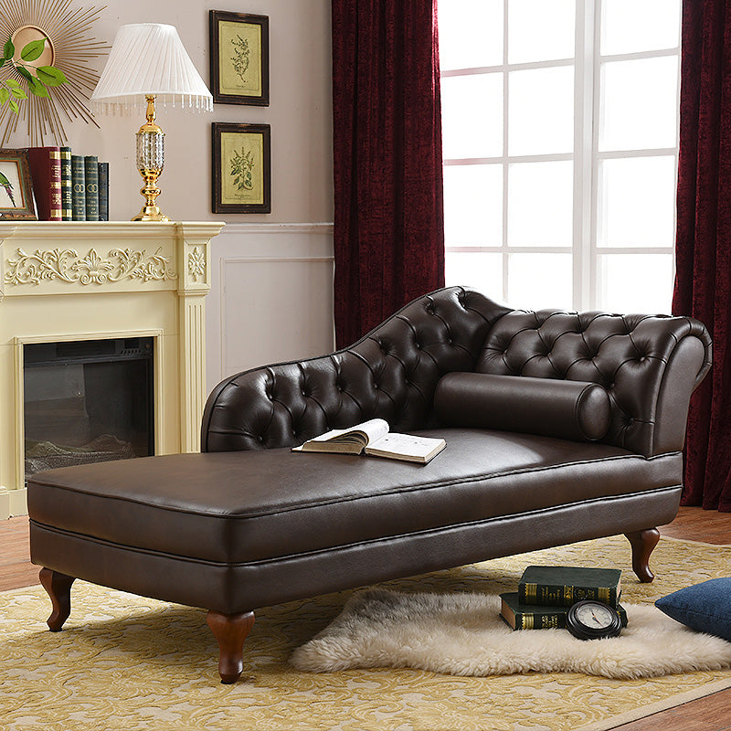 Traditional Chaise Lounge Genuine Leather Floor Chair with Recessed Arms