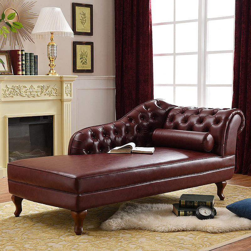 Traditional Chaise Lounge Genuine Leather Floor Chair with Recessed Arms