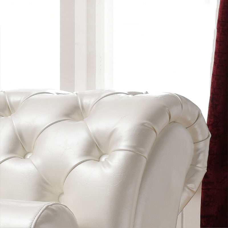 Traditional Chaise Lounge Genuine Leather Floor Chair with Recessed Arms