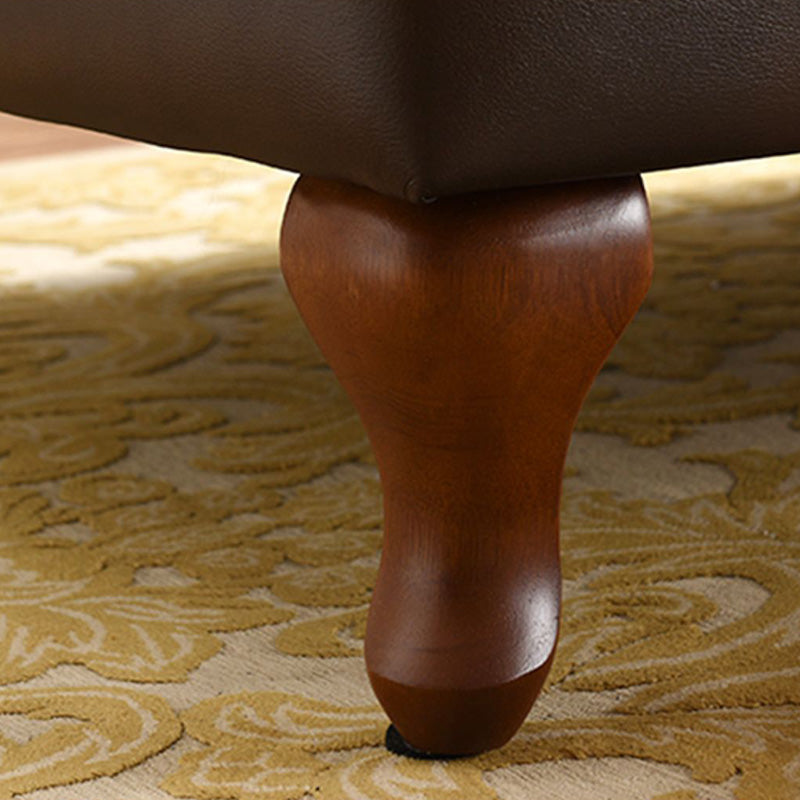 Traditional Chaise Lounge Genuine Leather Floor Chair with Recessed Arms