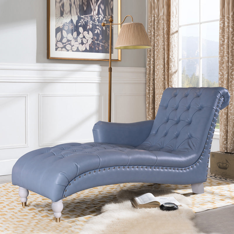 Glam Genuine Leather Chaise Lounge Indoor One Armed Floor Chair Blue Clearhalo 'Chairs & Seating' 'Chaise Lounge' 'chaise_lounge' 'furn' 'furn_chaise_lounge' 'Furniture' 'Living Room Furniture' 7108487