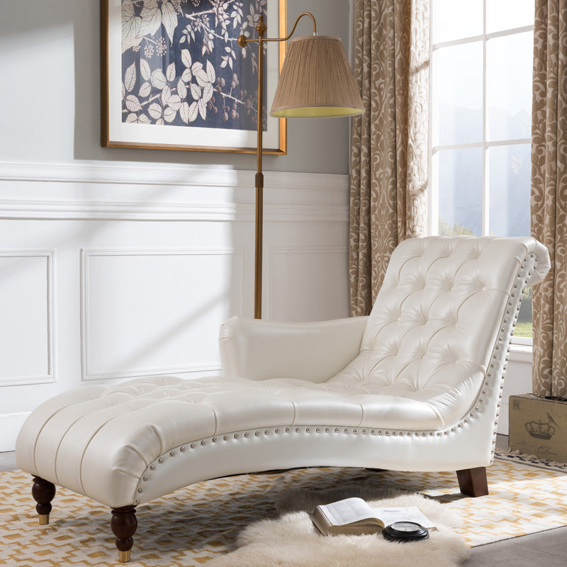 Glam Genuine Leather Chaise Lounge Indoor One Armed Floor Chair White Clearhalo 'Chairs & Seating' 'Chaise Lounge' 'chaise_lounge' 'furn' 'furn_chaise_lounge' 'Furniture' 'Living Room Furniture' 7108490