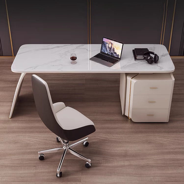 3 Drawers Task Desk Rectangular Shaped Office Desk in White for Office Clearhalo 'furn' 'furn_office_desk' 'Furniture' 'Office Desks' 'Office Furniture' 'office_desk' 7114300
