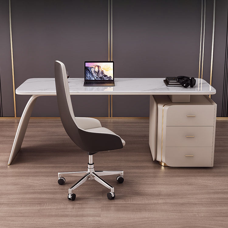 3 Drawers Task Desk Rectangular Shaped Office Desk in White for Office Clearhalo 'furn' 'furn_office_desk' 'Furniture' 'Office Desks' 'Office Furniture' 'office_desk' 7114302