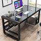 Rectangular Glass Top Office Desk Antique Finish Computer Desk with Metal Legs 55.1"L x 23.6"W x 29.5"H Without Keyboard Tray Clearhalo 'furn' 'furn_office_desk' 'Furniture' 'Office Desks' 'Office Furniture' 'office_desk' 7114423