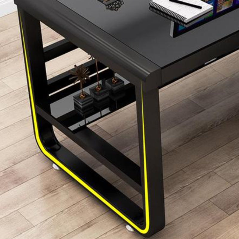 Rectangular Glass Top Office Desk Antique Finish Computer Desk with Metal Legs Clearhalo 'furn' 'furn_office_desk' 'Furniture' 'Office Desks' 'Office Furniture' 'office_desk' 7114425