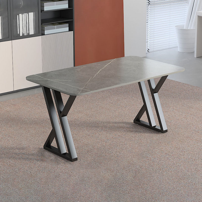 Industrial Style Task Desk Rectangular Shaped Office Desk in Grey/White/Black 55.1"L x 31.5"W x 29.5"H Grey Clearhalo 'furn' 'furn_office_desk' 'Furniture' 'Office Desks' 'Office Furniture' 'office_desk' 7114624