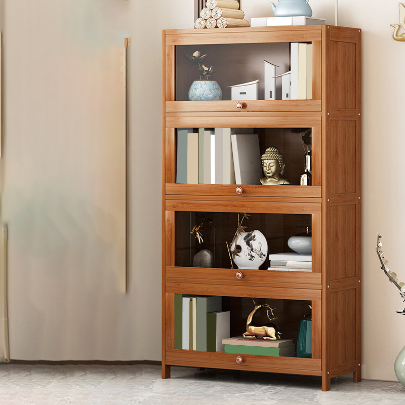 Mid Century Modern Bamboo Accent Cabinet in Brown with Glass Paned