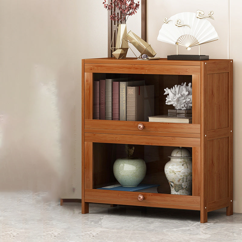 Cabinet d'accent en bambou moderne du milieu du siècle en marron avec vitre
