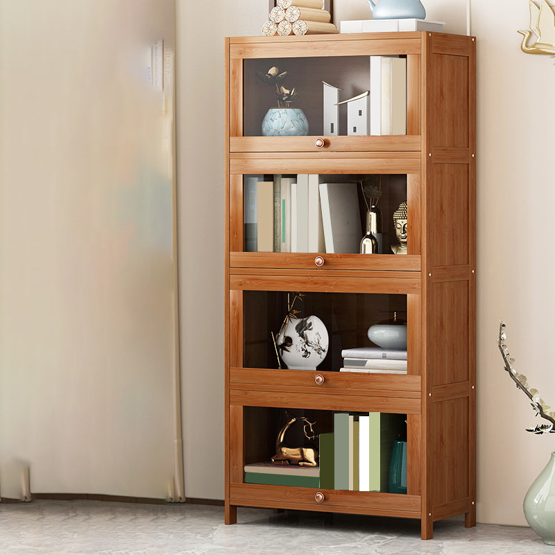 Moderno moderno accento di bambù della metà secolo in marrone con vetro