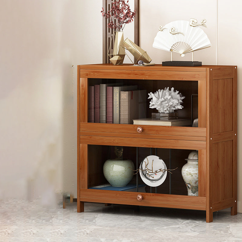 Cabinet d'accent en bambou moderne du milieu du siècle en marron avec vitre