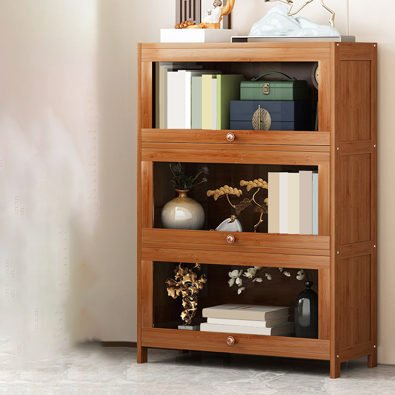 Cabinet d'accent en bambou moderne du milieu du siècle en marron avec vitre