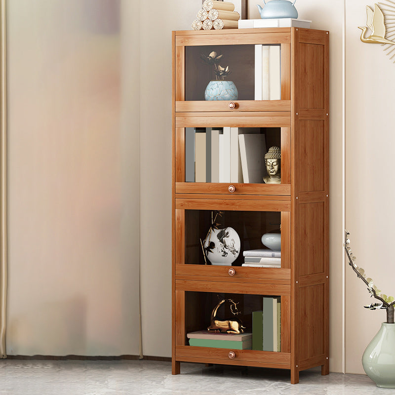 Cabinet d'accent en bambou moderne du milieu du siècle en marron avec vitre