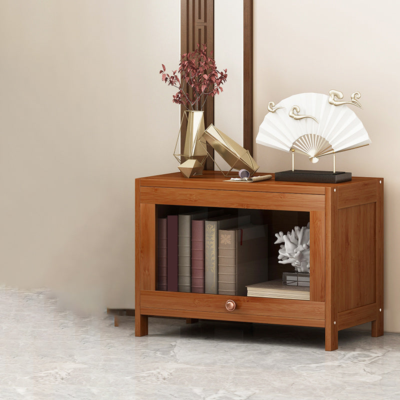Mid Century Modern Bamboo Accent Cabinet in Brown with Glass Paned