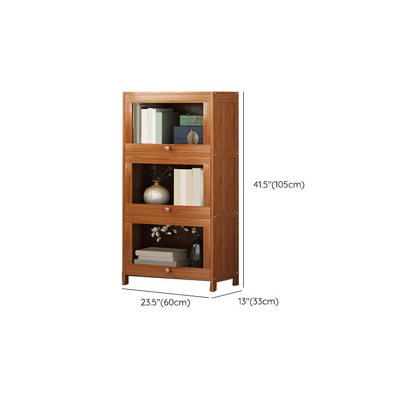 Cabinet d'accent en bambou moderne du milieu du siècle en marron avec vitre
