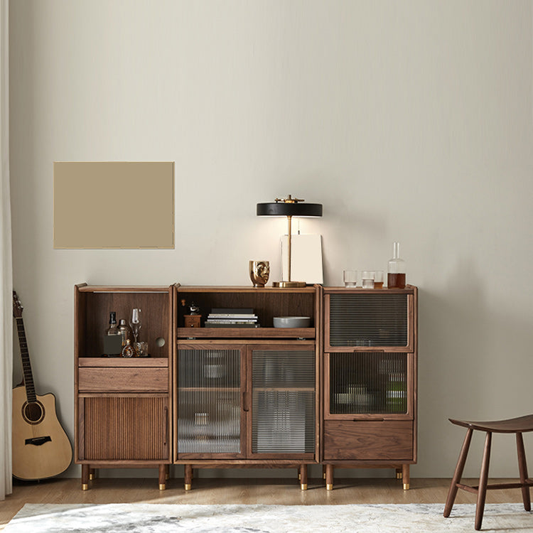Walnut Glass Paned Accent Cabinet Mi-Century Modern 41.3" Tall Chest with Drawer Clearhalo 'Cabinets & Chests' 'cabinets_chests' 'furn' 'furn_cabinets_chests' 'Furniture' 'Living Room Furniture' 7117439