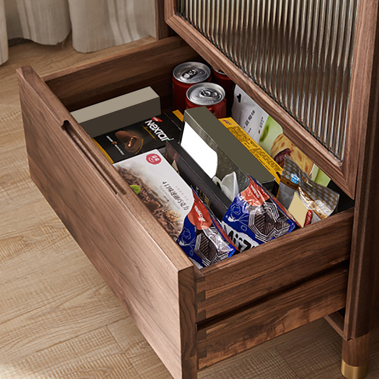 Walnut Glass Paned Accent Cabinet Mi-Century Modern 41.3" Tall Chest with Drawer Clearhalo 'Cabinets & Chests' 'cabinets_chests' 'furn' 'furn_cabinets_chests' 'Furniture' 'Living Room Furniture' 7117442