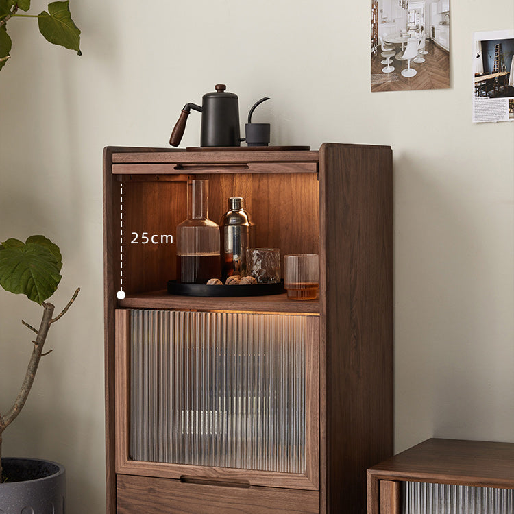 Walnut Glass Paned Accent Cabinet Mi-Century Modern 41.3" Tall Chest with Drawer Clearhalo 'Cabinets & Chests' 'cabinets_chests' 'furn' 'furn_cabinets_chests' 'Furniture' 'Living Room Furniture' 7117443