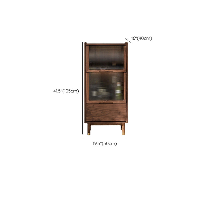 Walnut Glass Paned Accent Cabinet Mi-Century Modern 41.3" Tall Chest with Drawer Clearhalo 'Cabinets & Chests' 'cabinets_chests' 'furn' 'furn_cabinets_chests' 'Furniture' 'Living Room Furniture' 7117446