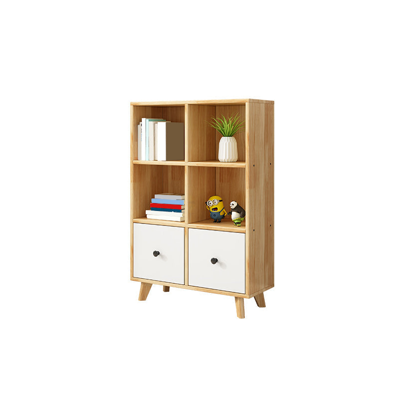 2-Drawer Solid Wood Accent Chest Natural Modern Cabinet with Shelves