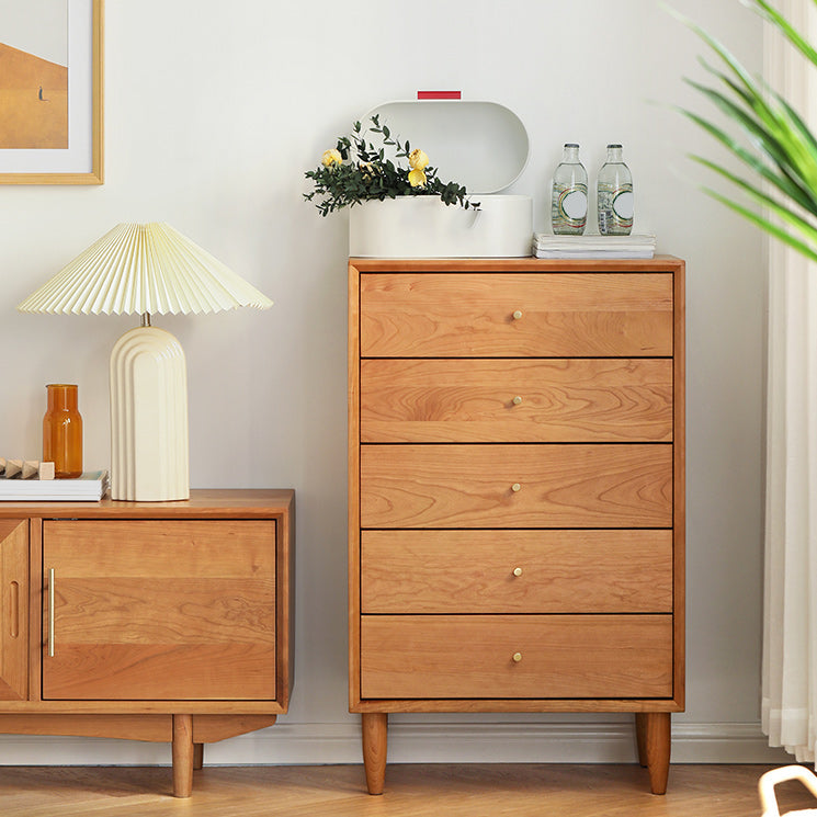 Poitrine d'accentuation en bois de pin 37,8 "de haut armoire latérale avec 5 tiroirs