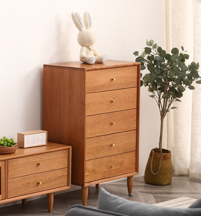 Armadio laterale alto accento in legno di pino 37,8 "con 5 cassetti