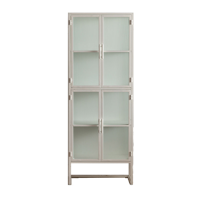 Industrial Metal Cabinet in White Distressed Chest with Glass Paned 24"L x 15"W x 63"H White Clearhalo 'Cabinets & Chests' 'cabinets_chests' 'furn' 'furn_cabinets_chests' 'Furniture' 'Living Room Furniture' 7117528