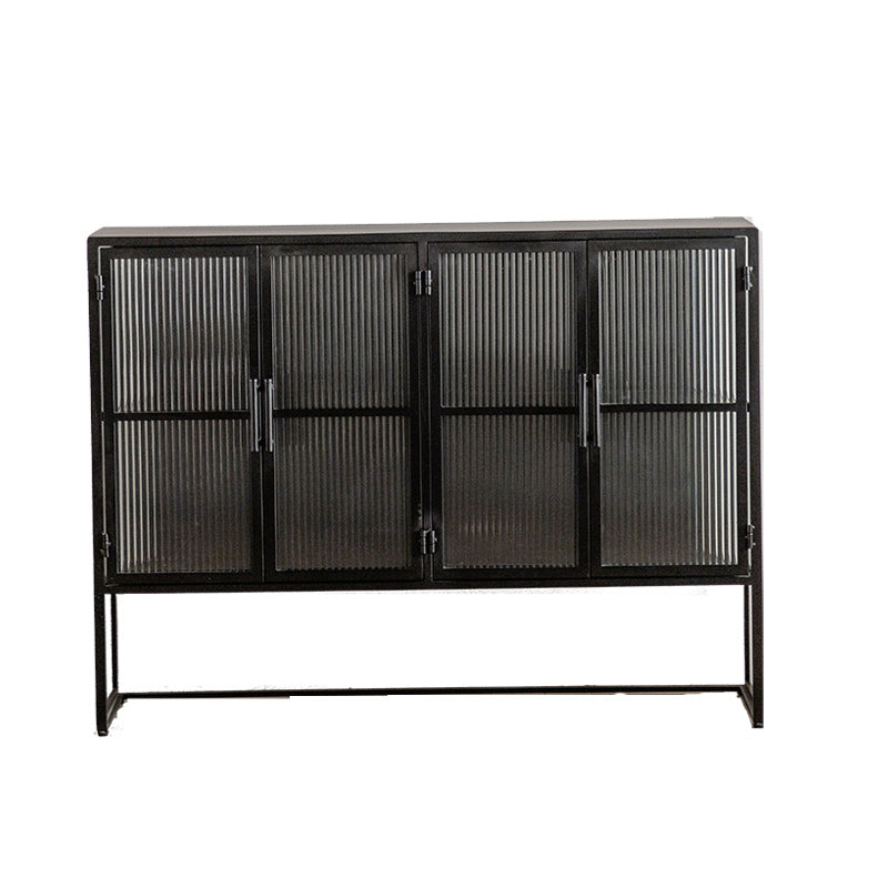 Industrial Metal Cabinet in White Distressed Chest with Glass Paned 47"L x 15"W x 35"H Black Clearhalo 'Cabinets & Chests' 'cabinets_chests' 'furn' 'furn_cabinets_chests' 'Furniture' 'Living Room Furniture' 7117529