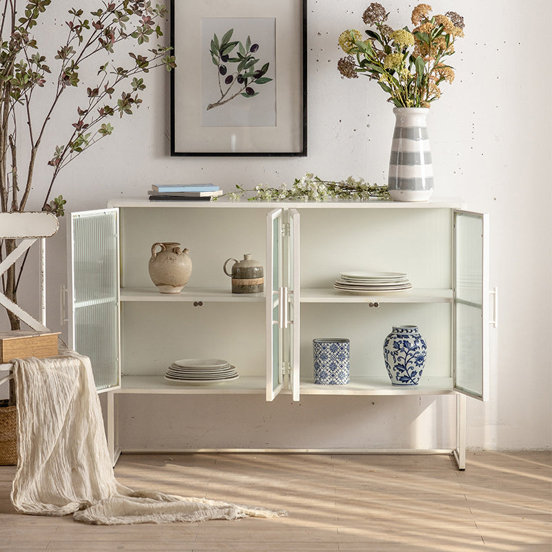Industrial Metal Cabinet in White Distressed Chest with Glass Paned Clearhalo 'Cabinets & Chests' 'cabinets_chests' 'furn' 'furn_cabinets_chests' 'Furniture' 'Living Room Furniture' 7117530