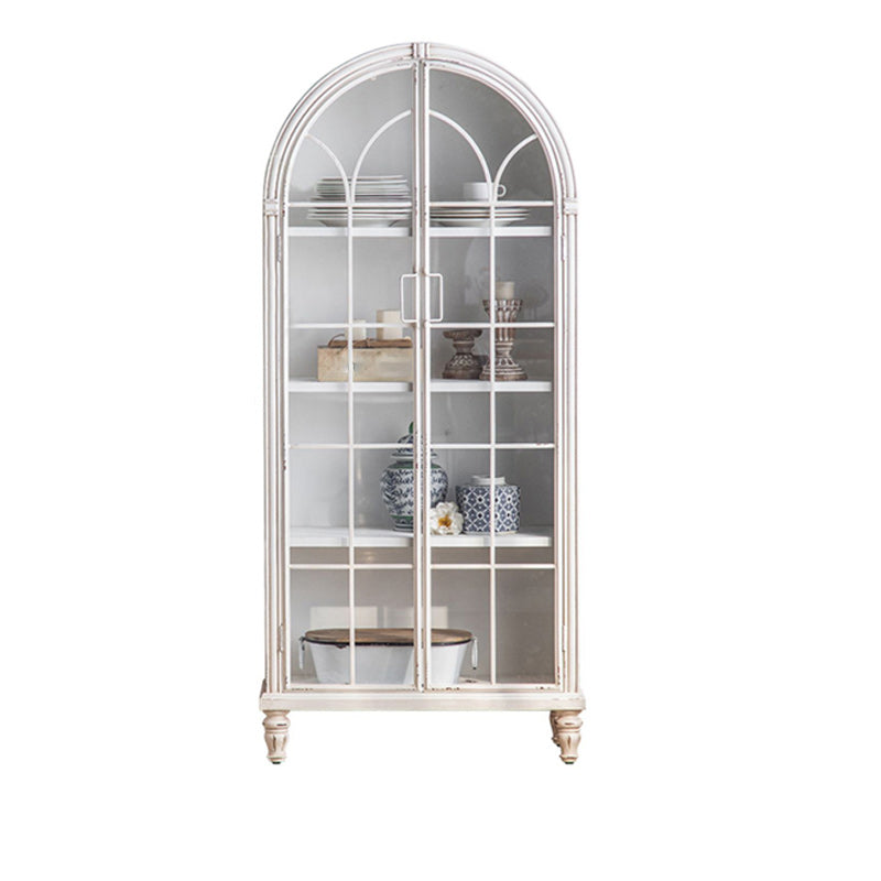 Industrial Metal Cabinet in White Distressed Chest with Glass Paned 31"L x 14"W x 68"H White Clearhalo 'Cabinets & Chests' 'cabinets_chests' 'furn' 'furn_cabinets_chests' 'Furniture' 'Living Room Furniture' 7117532