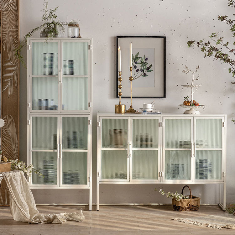 Industrial Metal Cabinet in White Distressed Chest with Glass Paned Clearhalo 'Cabinets & Chests' 'cabinets_chests' 'furn' 'furn_cabinets_chests' 'Furniture' 'Living Room Furniture' 7117533