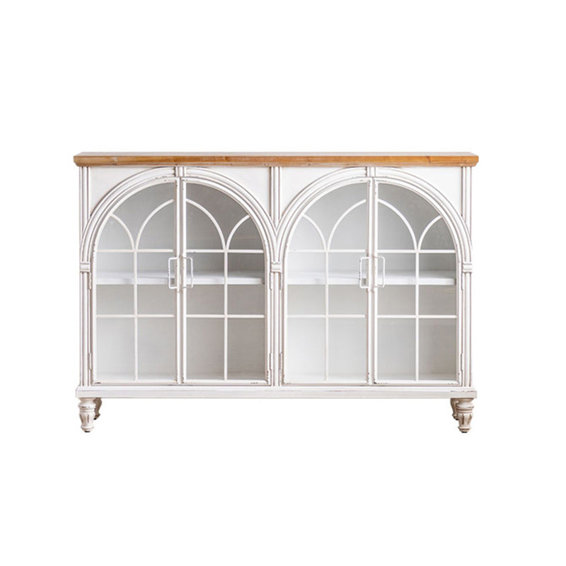 Industrial Metal Cabinet in White Distressed Chest with Glass Paned 59.1"L x 13.8"W x 41.3"H White Clearhalo 'Cabinets & Chests' 'cabinets_chests' 'furn' 'furn_cabinets_chests' 'Furniture' 'Living Room Furniture' 7117534