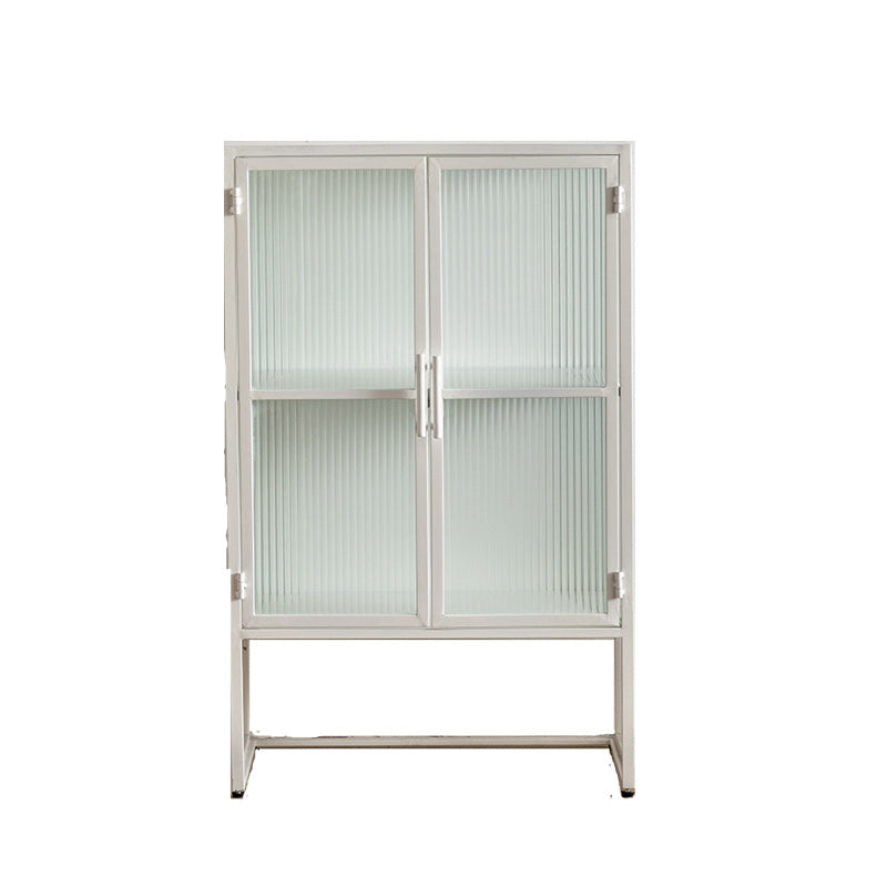Industrial Metal Cabinet in White Distressed Chest with Glass Paned 26"L x 15"W x 41"H White Clearhalo 'Cabinets & Chests' 'cabinets_chests' 'furn' 'furn_cabinets_chests' 'Furniture' 'Living Room Furniture' 7117536