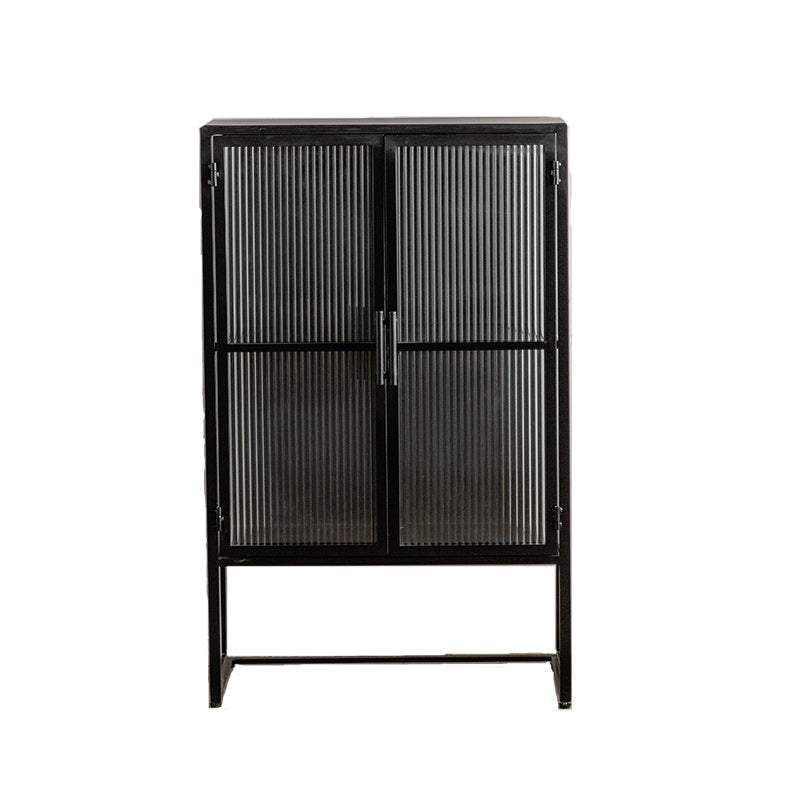 Industrial Metal Cabinet in White Distressed Chest with Glass Paned 26"L x 15"W x 41"H Black Clearhalo 'Cabinets & Chests' 'cabinets_chests' 'furn' 'furn_cabinets_chests' 'Furniture' 'Living Room Furniture' 7117537