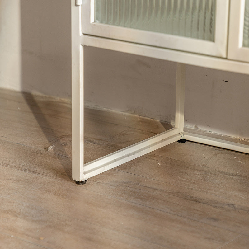 Industrial Metal Cabinet in White Distressed Chest with Glass Paned Clearhalo 'Cabinets & Chests' 'cabinets_chests' 'furn' 'furn_cabinets_chests' 'Furniture' 'Living Room Furniture' 7117538