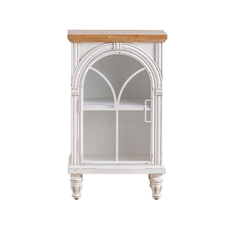 Industrial Metal Cabinet in White Distressed Chest with Glass Paned 20"L x 14"W x 33"H White Clearhalo 'Cabinets & Chests' 'cabinets_chests' 'furn' 'furn_cabinets_chests' 'Furniture' 'Living Room Furniture' 7117539