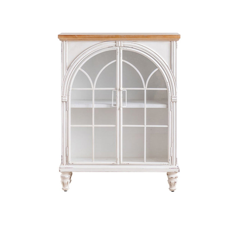 Industrial Metal Cabinet in White Distressed Chest with Glass Paned 31"L x 14"W x 41"H White Clearhalo 'Cabinets & Chests' 'cabinets_chests' 'furn' 'furn_cabinets_chests' 'Furniture' 'Living Room Furniture' 7117541