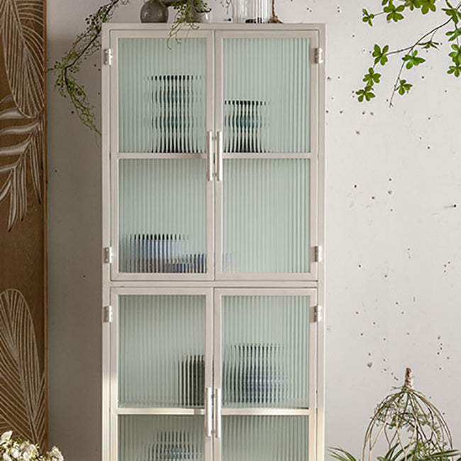 Industrial Metal Cabinet in White Distressed Chest with Glass Paned Clearhalo 'Cabinets & Chests' 'cabinets_chests' 'furn' 'furn_cabinets_chests' 'Furniture' 'Living Room Furniture' 7117542