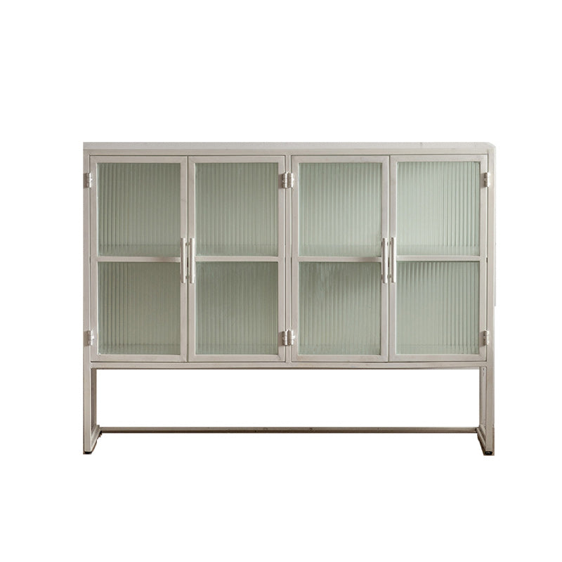 Industrial Metal Cabinet in White Distressed Chest with Glass Paned 47"L x 15"W x 35"H White Clearhalo 'Cabinets & Chests' 'cabinets_chests' 'furn' 'furn_cabinets_chests' 'Furniture' 'Living Room Furniture' 7117543