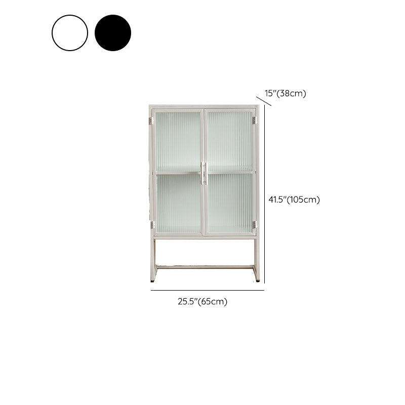 Industrial Metal Cabinet in White Distressed Chest with Glass Paned Clearhalo 'Cabinets & Chests' 'cabinets_chests' 'furn' 'furn_cabinets_chests' 'Furniture' 'Living Room Furniture' 7117547