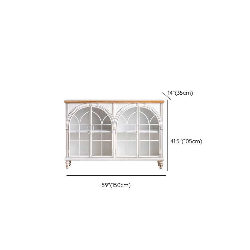 Industrial Metal Cabinet in White Distressed Chest with Glass Paned Clearhalo 'Cabinets & Chests' 'cabinets_chests' 'furn' 'furn_cabinets_chests' 'Furniture' 'Living Room Furniture' 7117551
