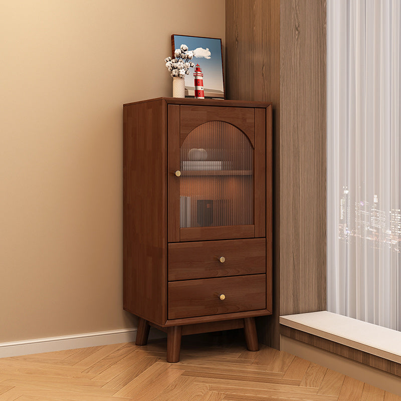 Rubberwood Accent Cabinet Modern Glass Paned Cabinet with Drawers Clearhalo 'Cabinets & Chests' 'cabinets_chests' 'furn' 'furn_cabinets_chests' 'Furniture' 'Living Room Furniture' 7117563
