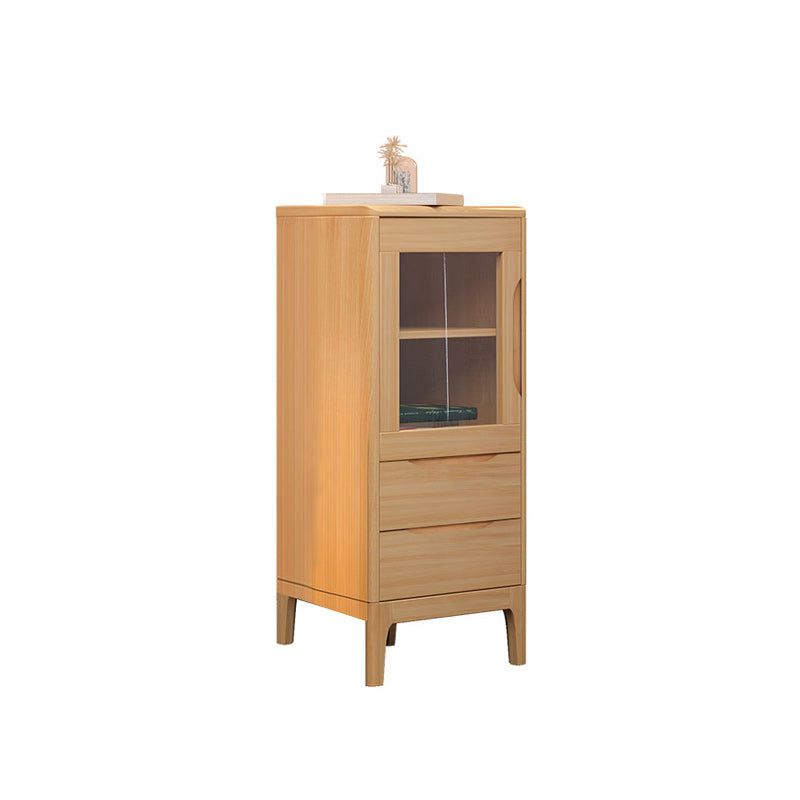 Rubberwood Accent Cabinet Modern Glass Paned Cabinet with Drawers 20"L x 16"W x 41"H Natural Glass Clearhalo 'Cabinets & Chests' 'cabinets_chests' 'furn' 'furn_cabinets_chests' 'Furniture' 'Living Room Furniture' 7117568