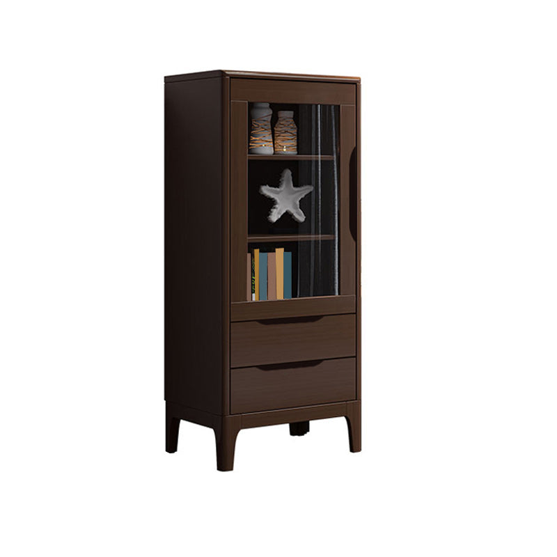 Rubberwood Accent Cabinet Modern Glass Paned Cabinet with Drawers 20"L x 16"W x 51"H Nut-Brown Glass Clearhalo 'Cabinets & Chests' 'cabinets_chests' 'furn' 'furn_cabinets_chests' 'Furniture' 'Living Room Furniture' 7117569