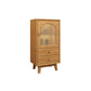Rubberwood Accent Cabinet Modern Glass Paned Cabinet with Drawers 20"L x 14"W x 37"H Natural Wicker & Rattan Clearhalo 'Cabinets & Chests' 'cabinets_chests' 'furn' 'furn_cabinets_chests' 'Furniture' 'Living Room Furniture' 7117576